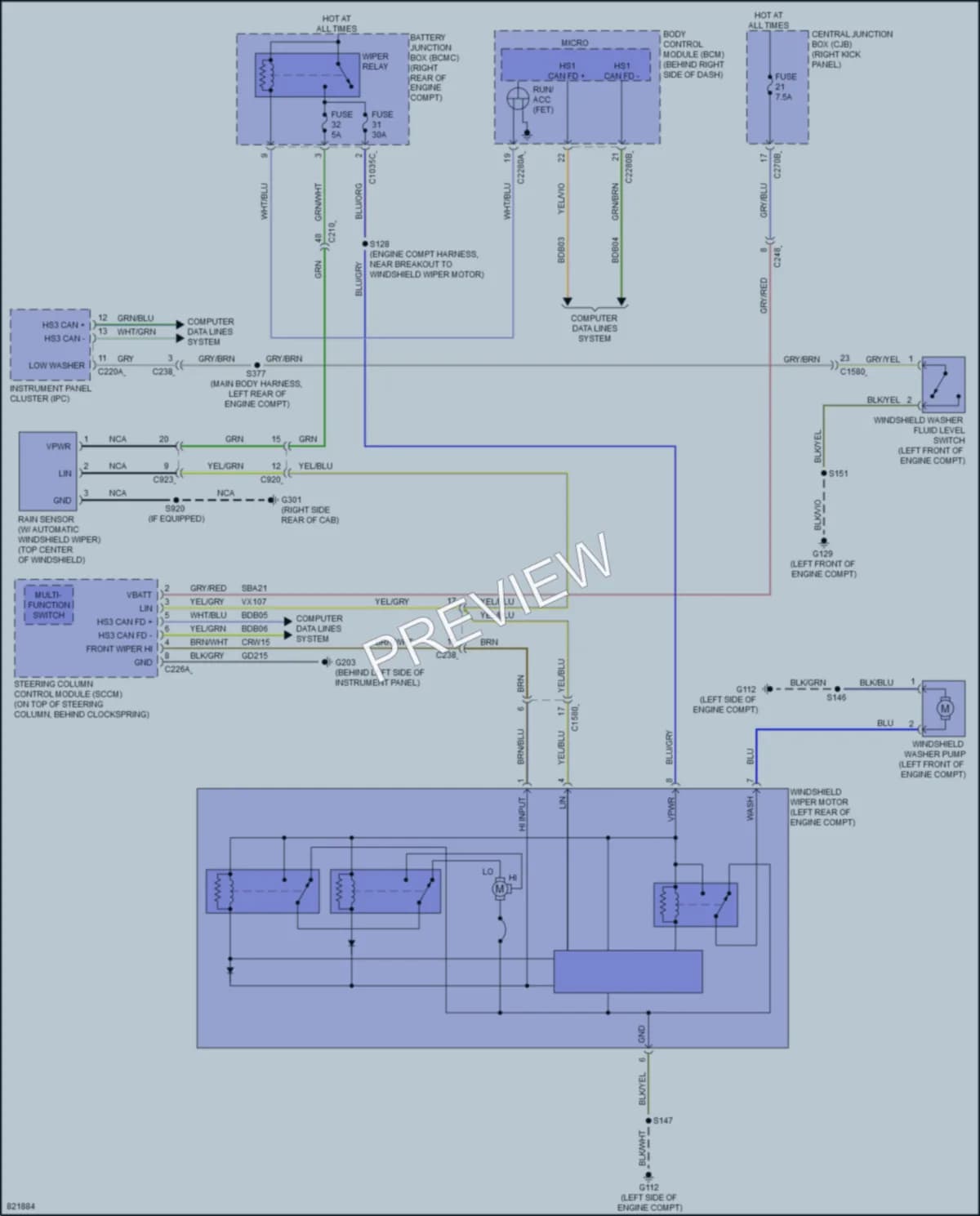 2023 Ford F350SuperDuty Wiper Washer wiring diagram preview
