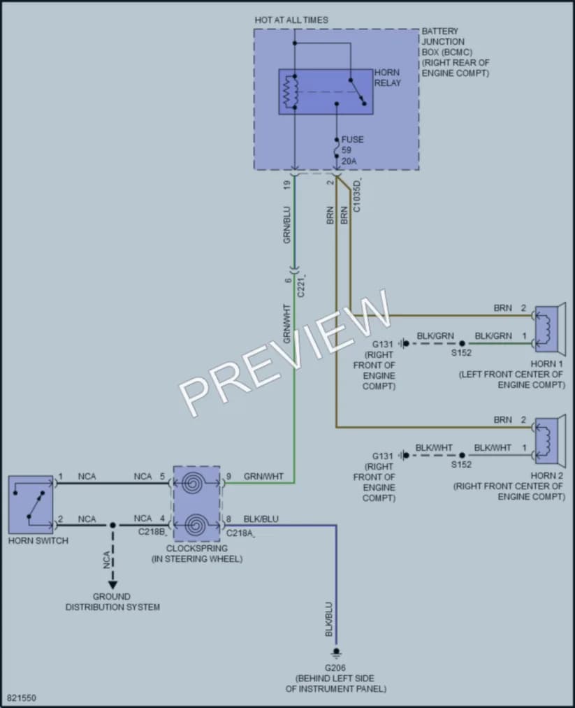 2023 Ford F550ChsCab Horn wiring diagram preview