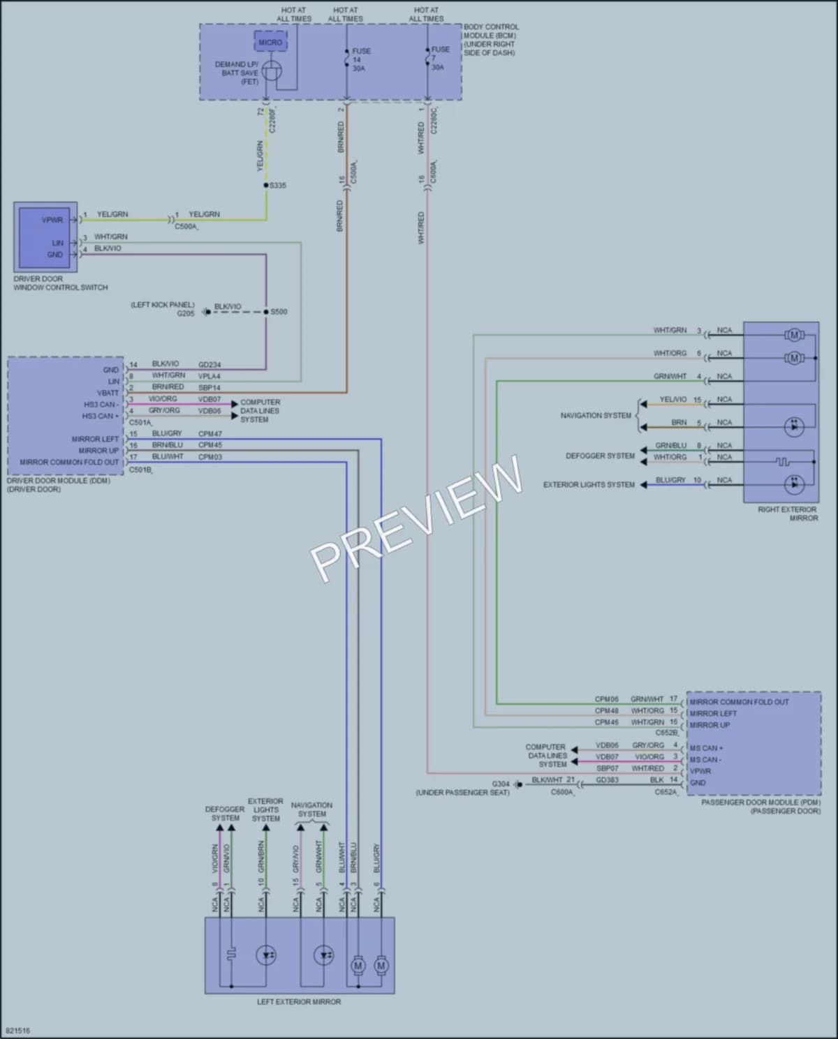 2023 Ford MaverickHybrid Power Mirrors wiring diagram preview