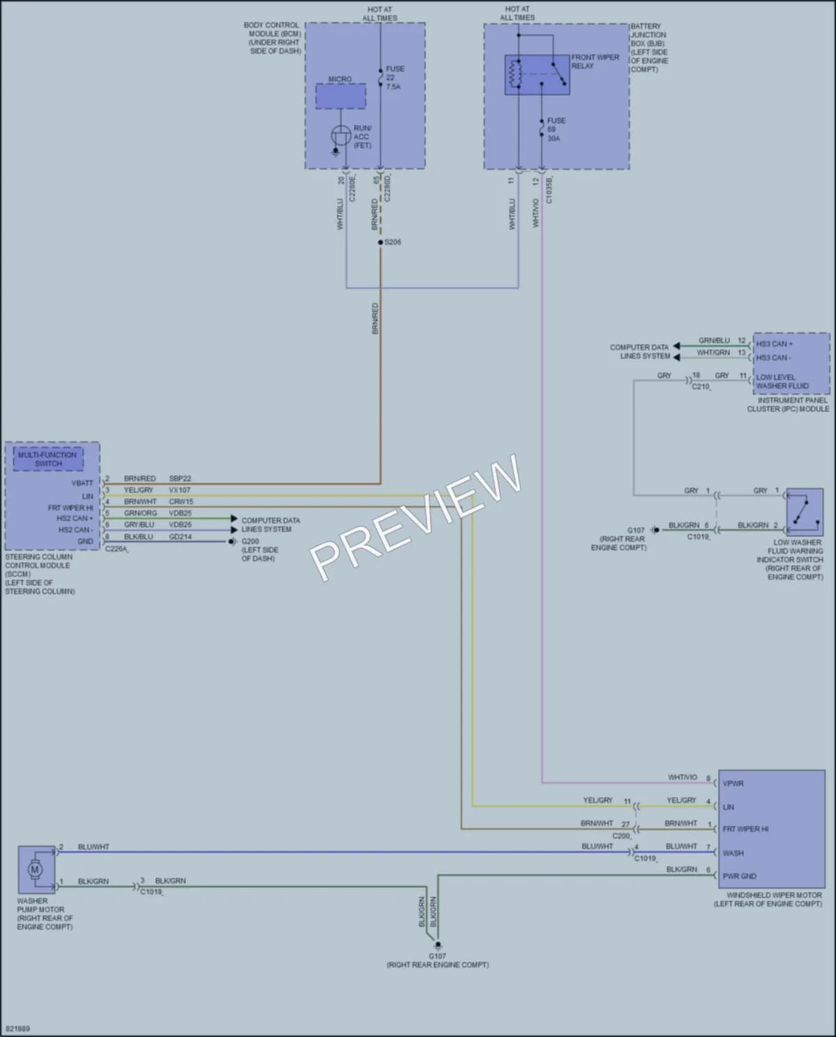 2023 Ford MaverickHybrid Wiper Washer wiring diagram preview