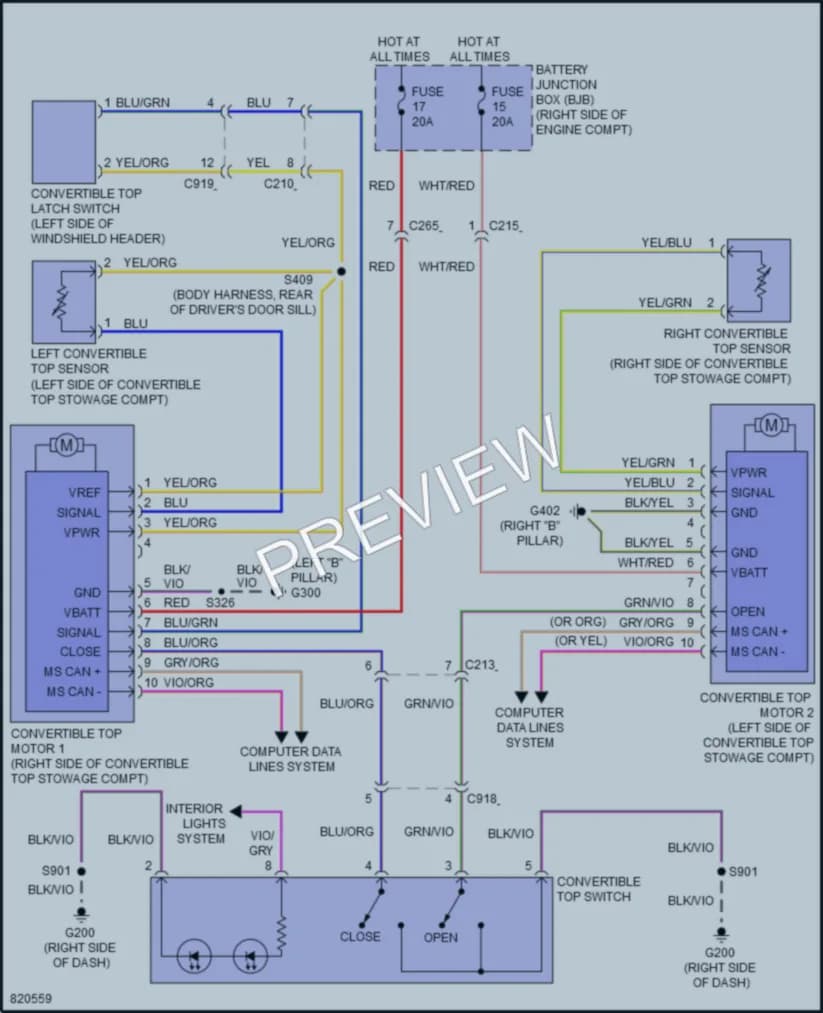 2023 Ford Mustang Power Top Sunroof wiring diagram preview