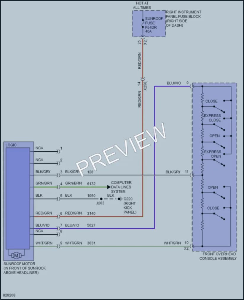 2023 GMC 3500HDSierra Power Top Sunroof wiring diagram preview