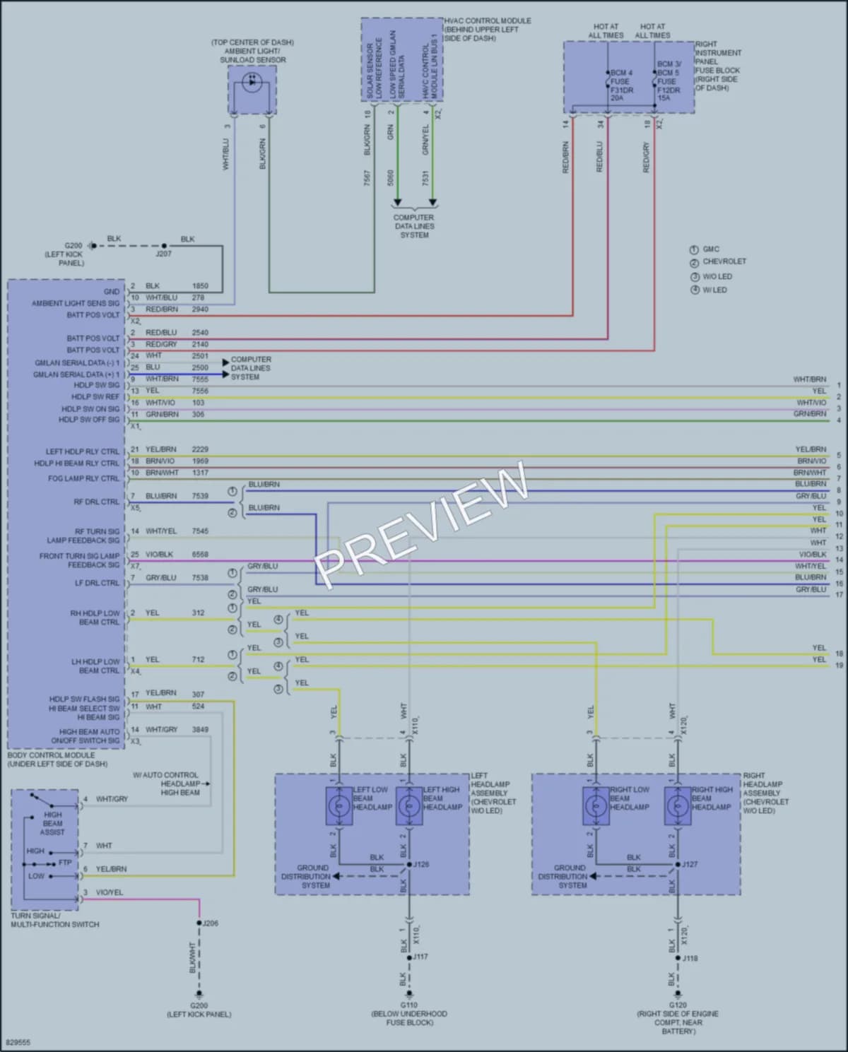 2023 GMC 3500HDSierraDenali Headlights wiring diagram preview