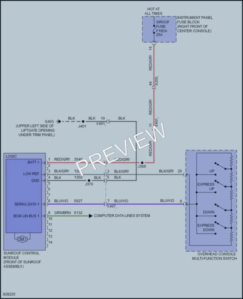 2023 GMC Acadia Power Top Sunroof wiring diagram preview