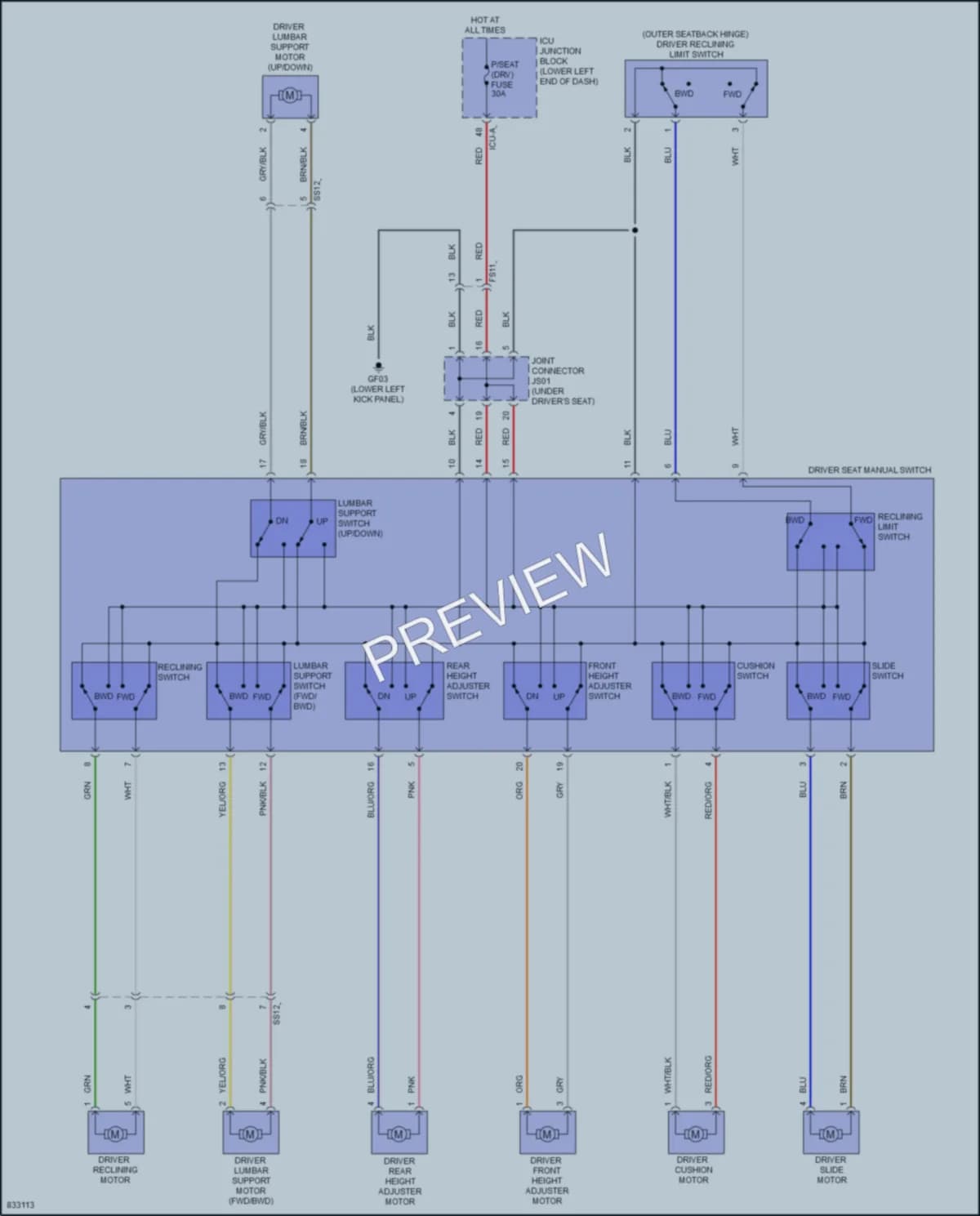 2023 Genesis G70 Power Seats wiring diagram preview