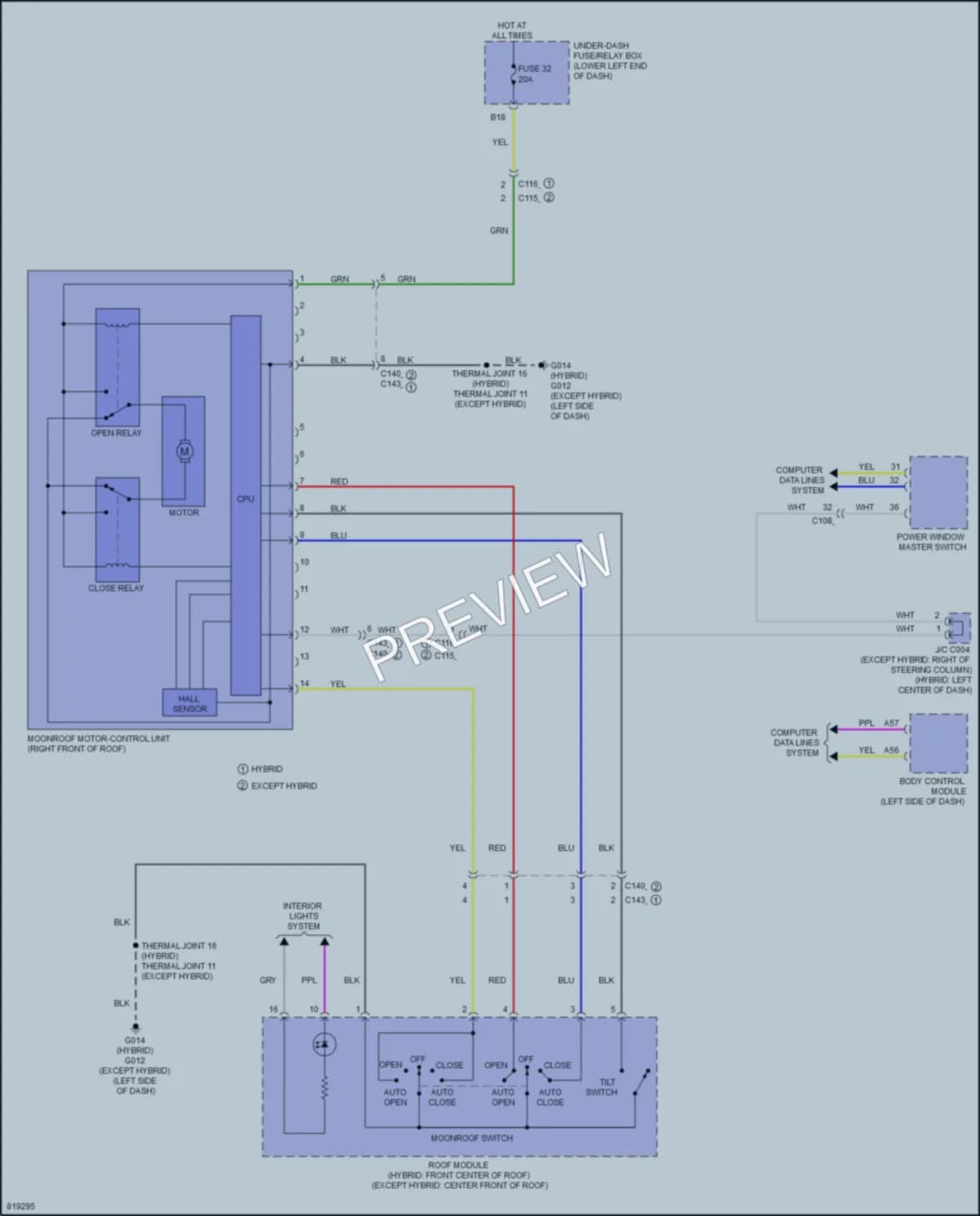 2023 Honda AccordHybrid Power Top Sunroof wiring diagram preview