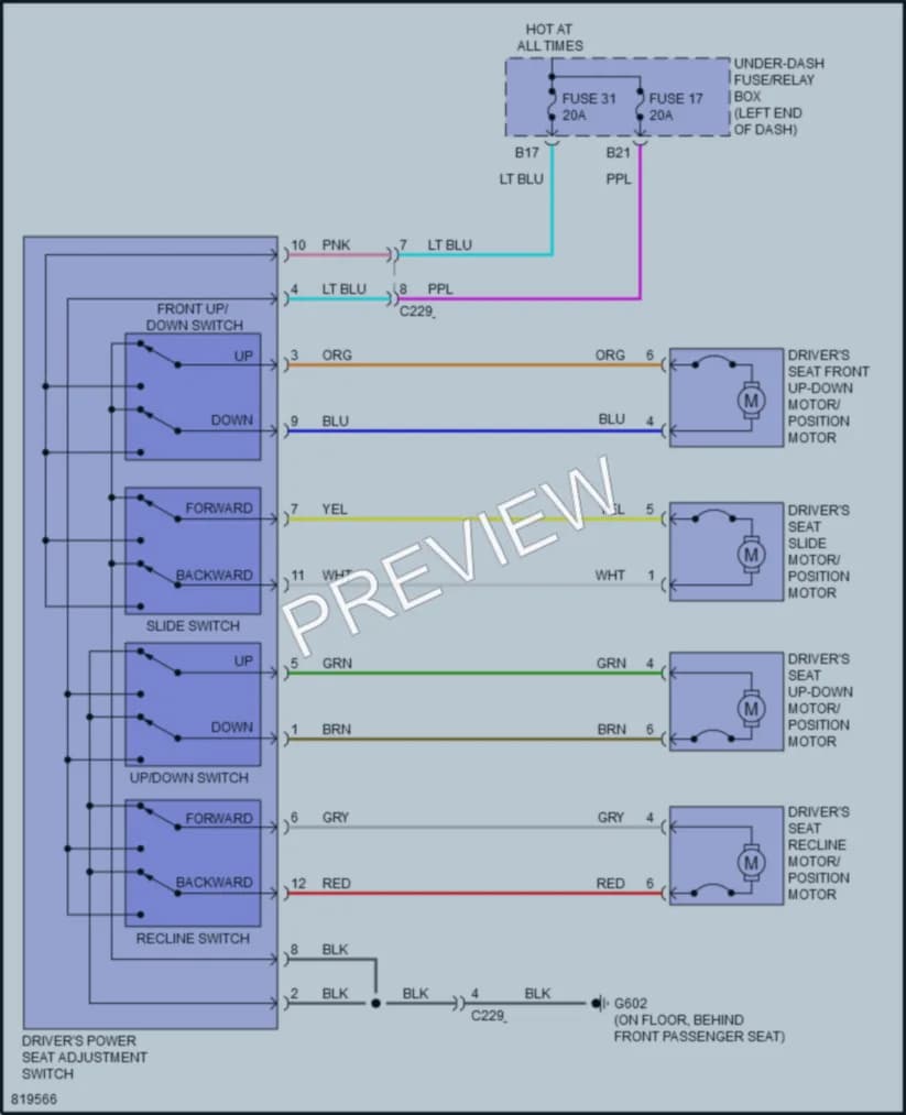 2023 Honda Odyssey Power Seats wiring diagram preview