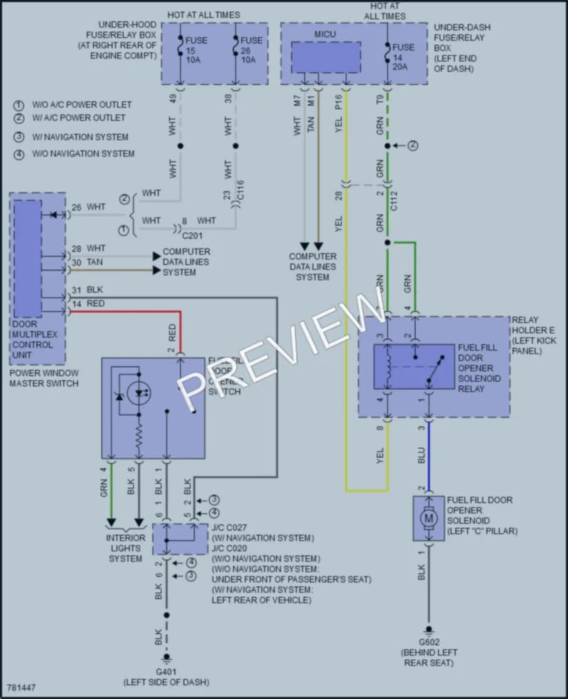 2023 Honda Ridgeline Trunk Tailgate Fuel Door wiring diagram preview
