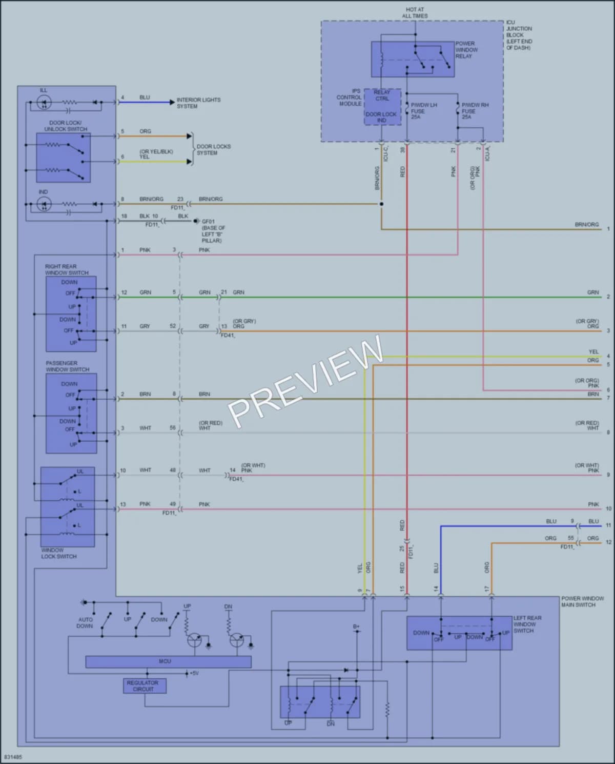 2023 Hyundai ElantraHybrid Power Windows wiring diagram preview