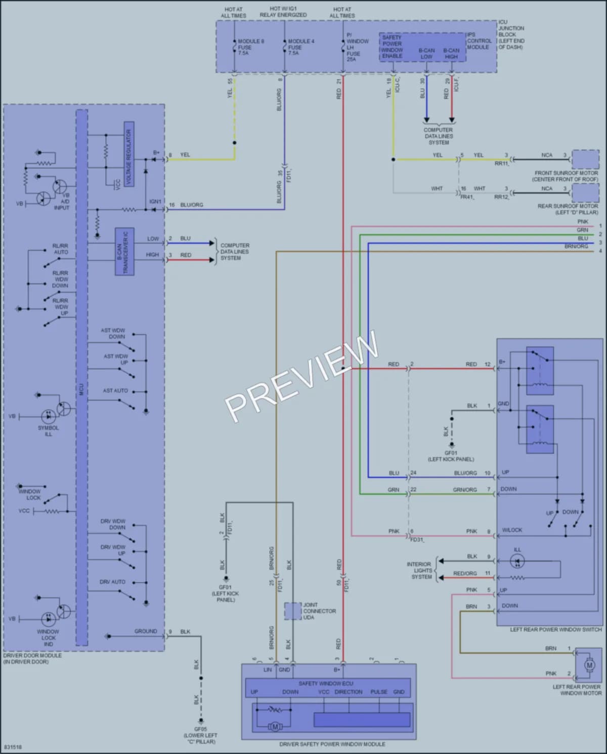 2023 Hyundai Palisade Power Windows wiring diagram preview