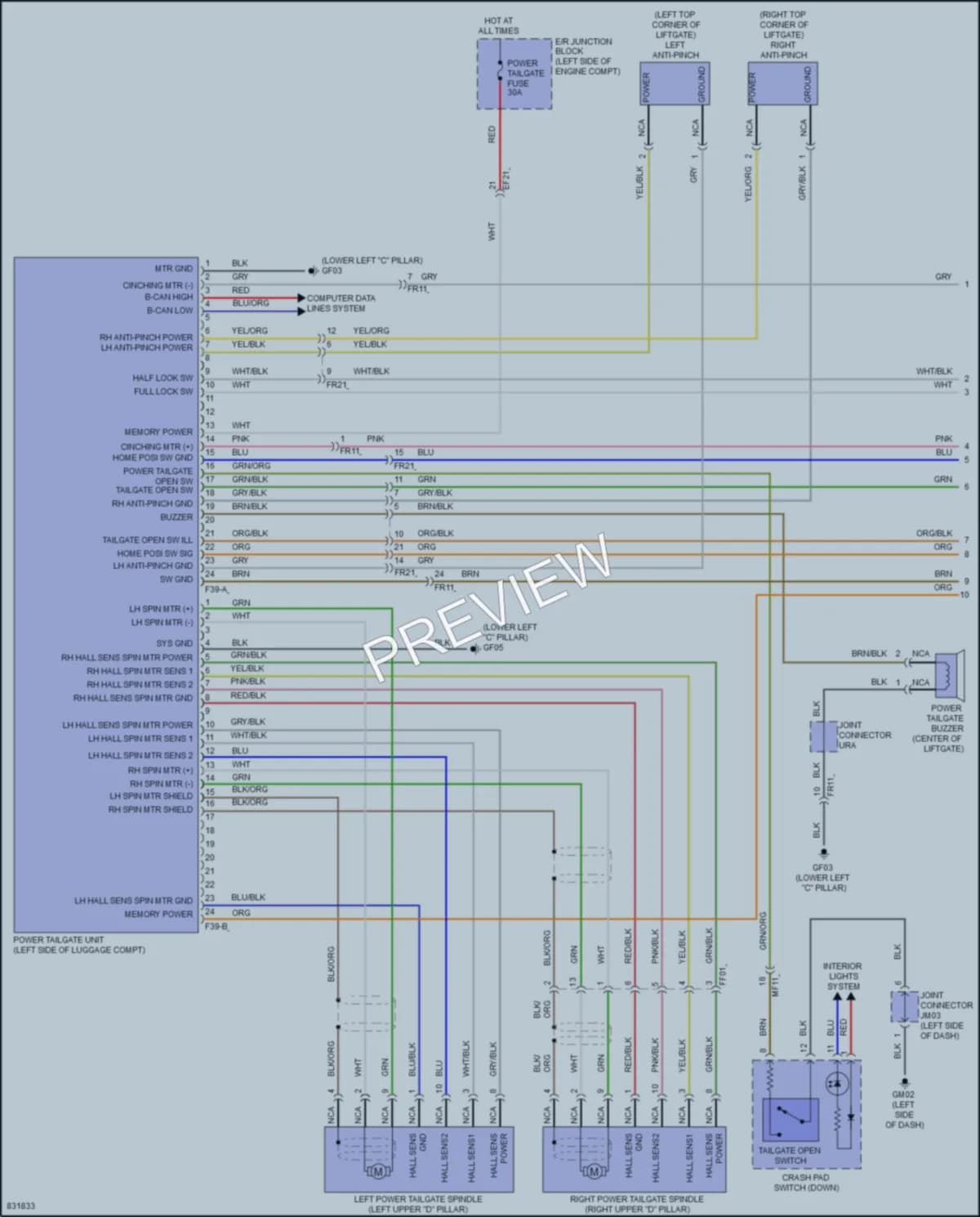 2023 Hyundai Palisade Trunk Tailgate Fuel Door wiring diagram preview