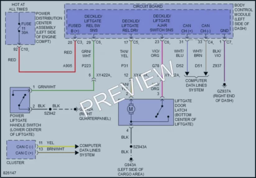 2023 Jeep Compass Trunk Tailgate Fuel Door wiring diagram preview