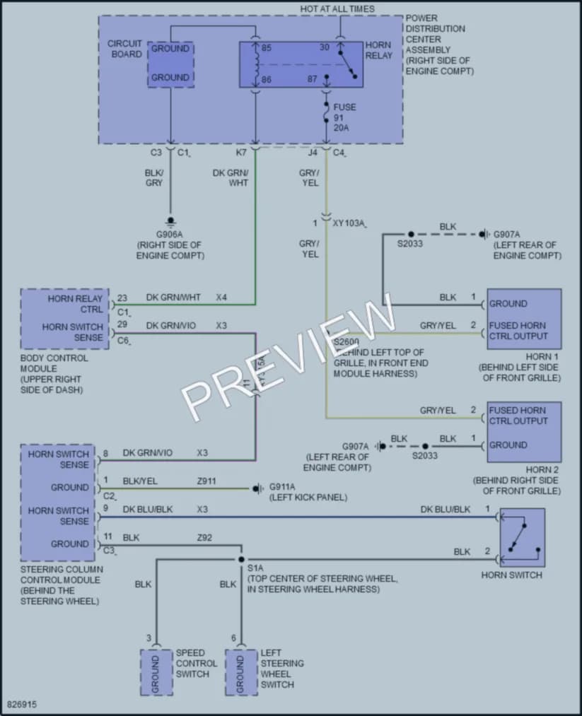 2023 Jeep Wrangler Horn wiring diagram preview