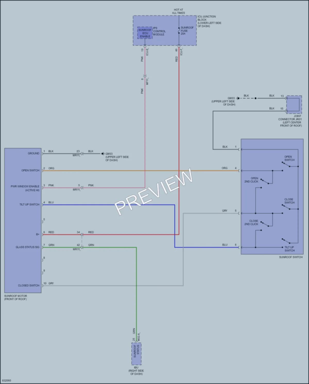 2023 Kia NiroPlugIn Power Top Sunroof wiring diagram preview