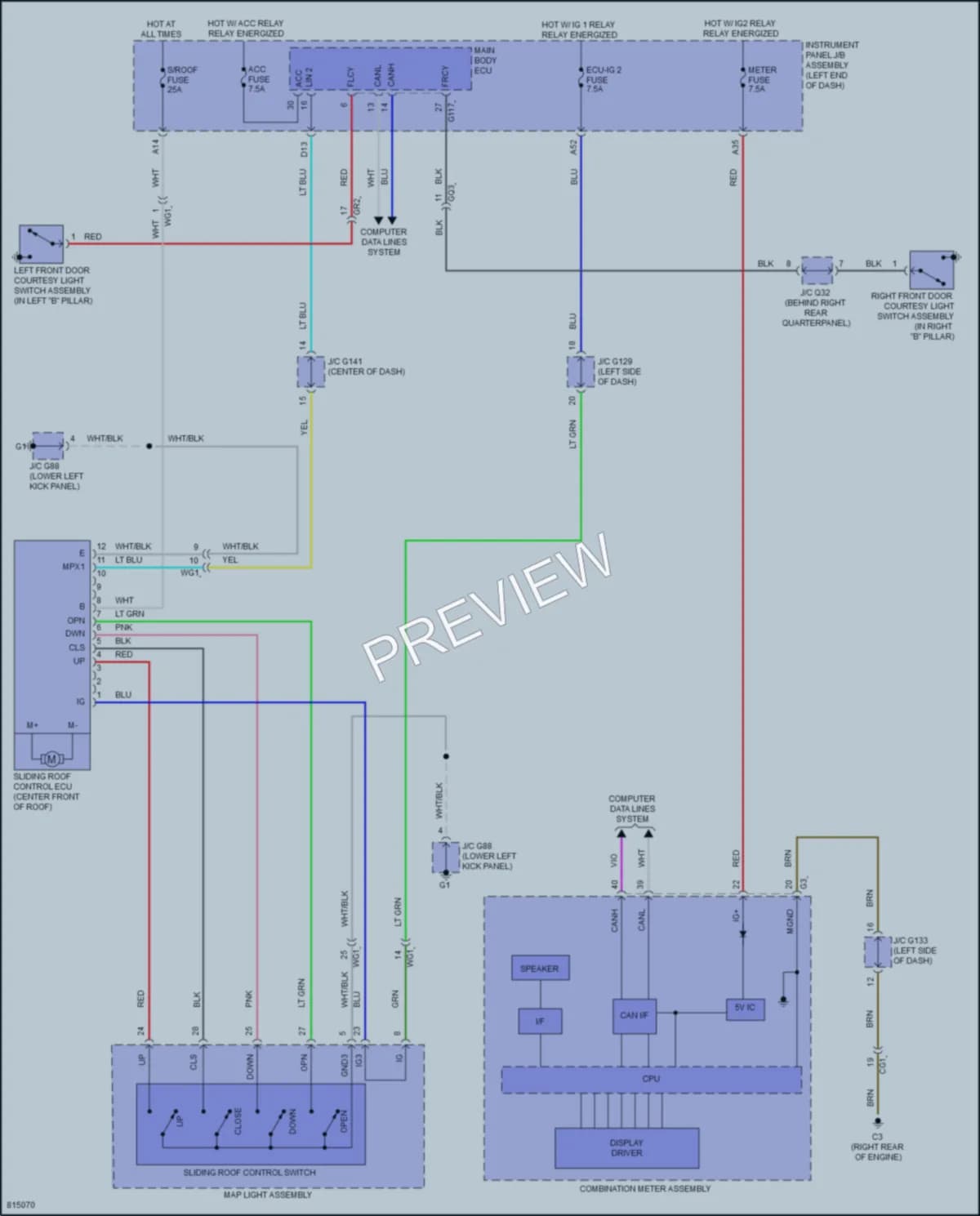 2023 Lexus GX460 Power Top Sunroof wiring diagram preview