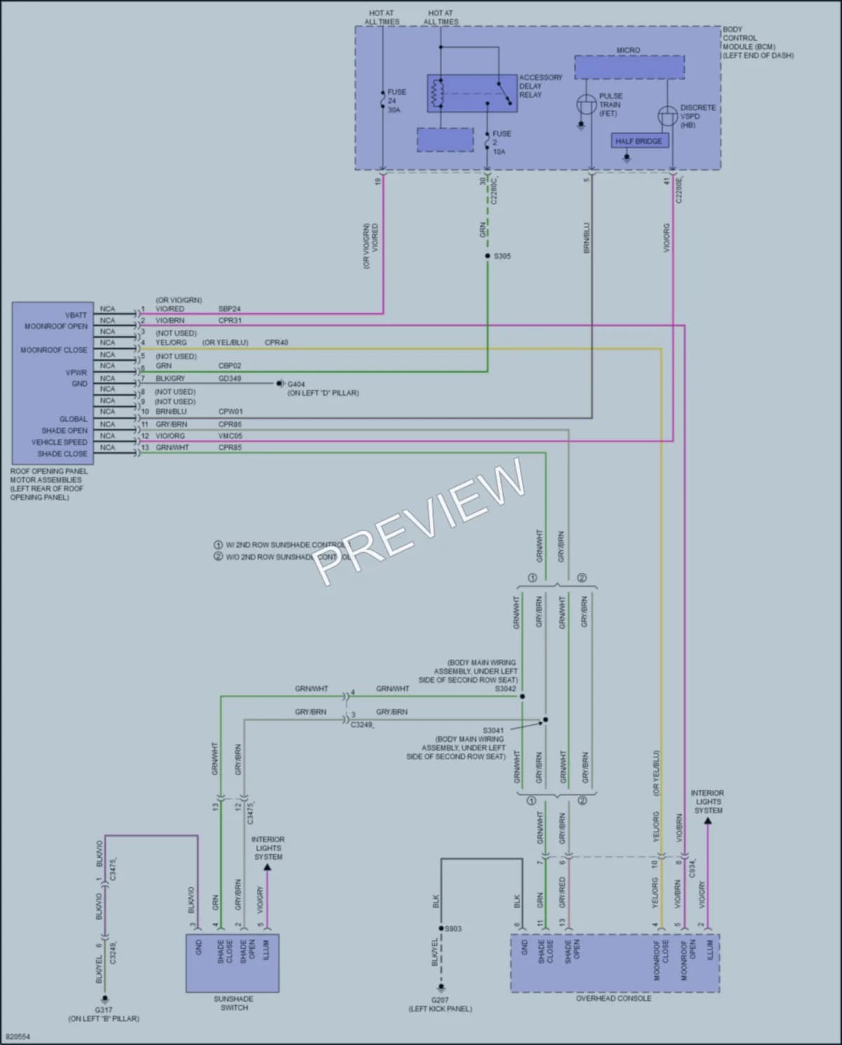 2023 Lincoln Aviator Power Top Sunroof wiring diagram preview