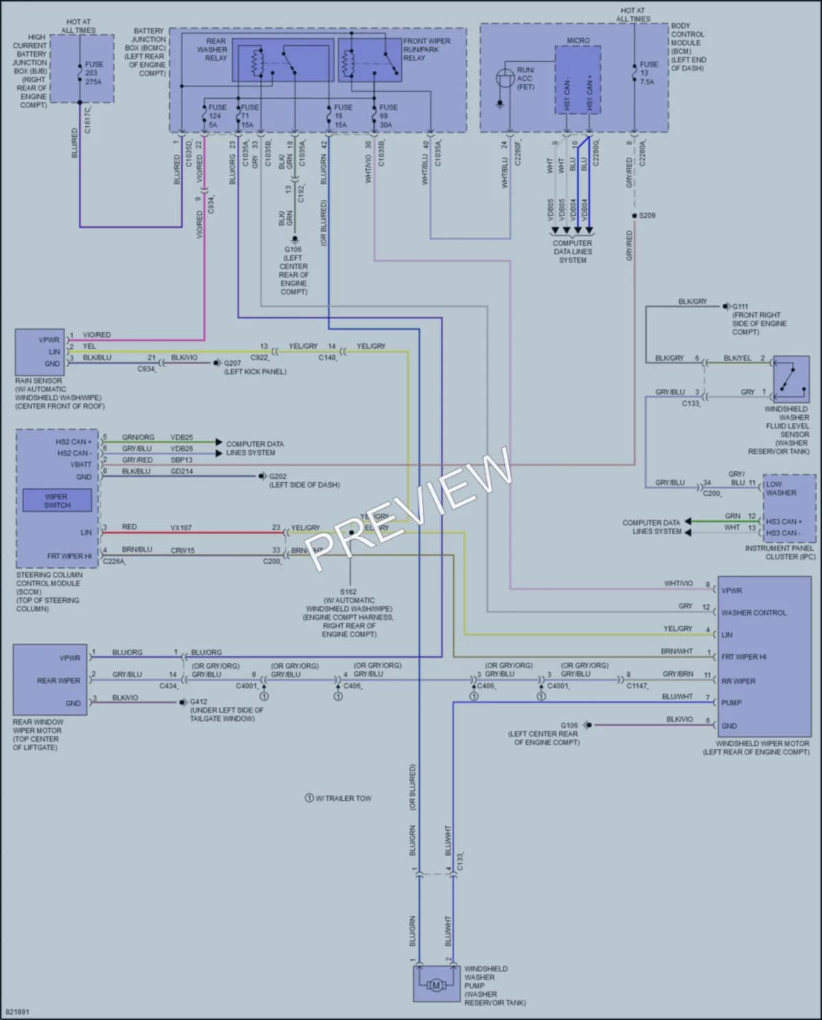 2023 Lincoln Aviator Wiper Washer wiring diagram preview