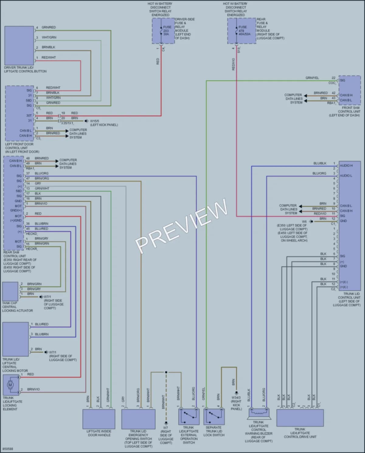 2023 MercedesBenz E350 Trunk Tailgate Fuel Door wiring diagram preview