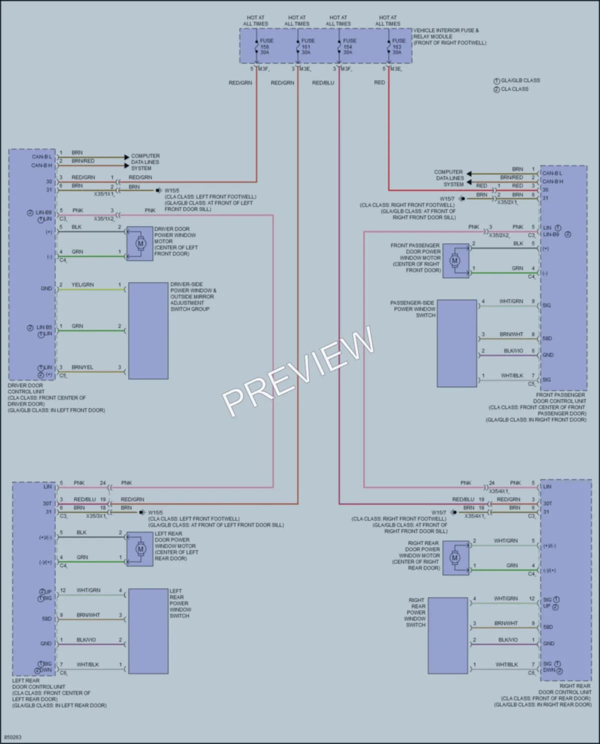 2023 MercedesBenz GLA250 Power Windows wiring diagram preview