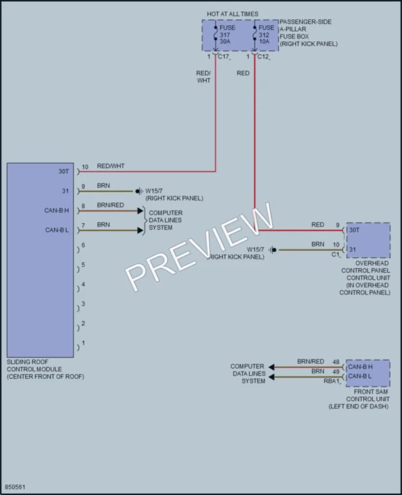 2023 MercedesBenz GLC300 Power Top Sunroof wiring diagram preview
