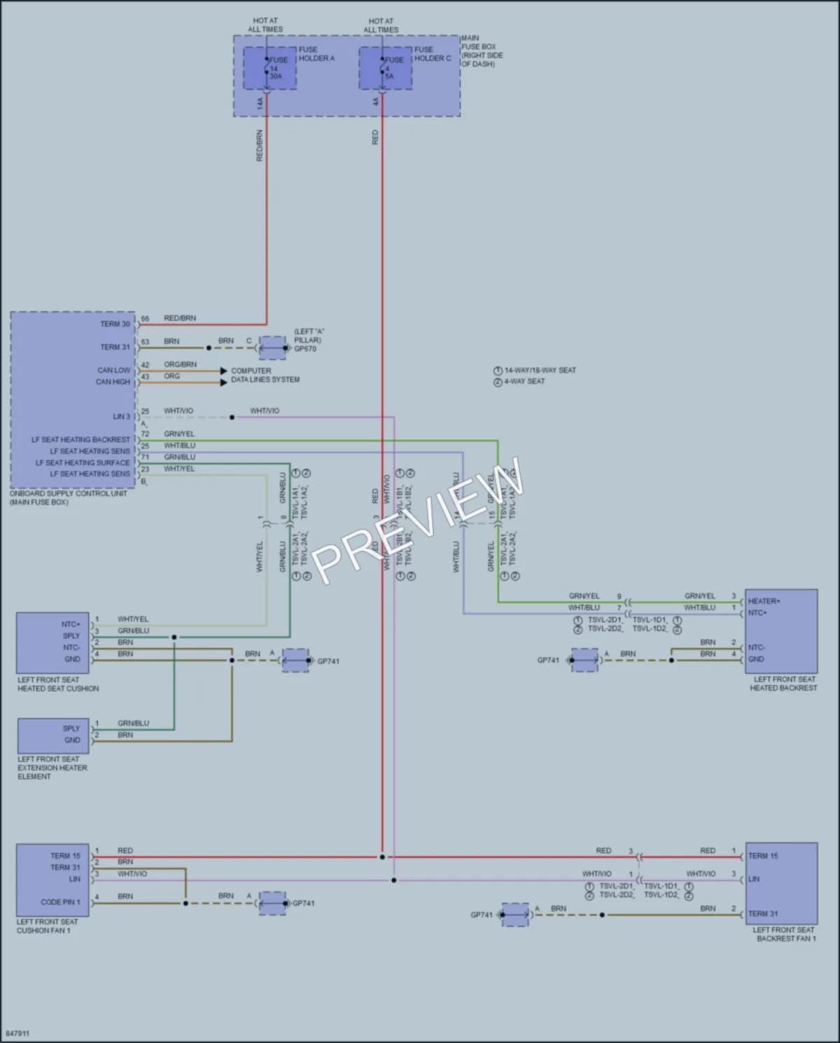 2023 Porsche 911 Power Seats wiring diagram preview