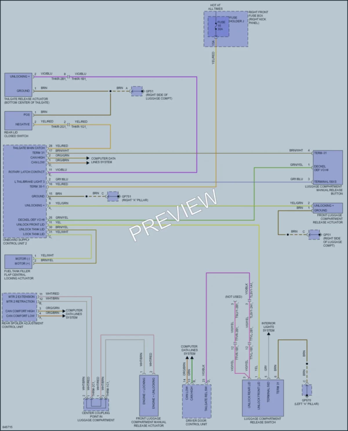 2023 Porsche 911 Trunk Tailgate Fuel Door wiring diagram preview