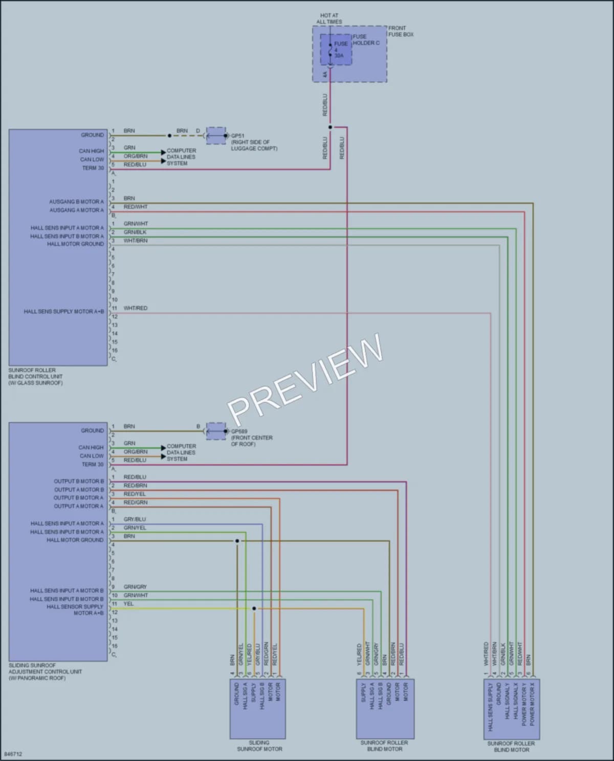 2023 Porsche CayenneCoupe Power Top Sunroof wiring diagram preview