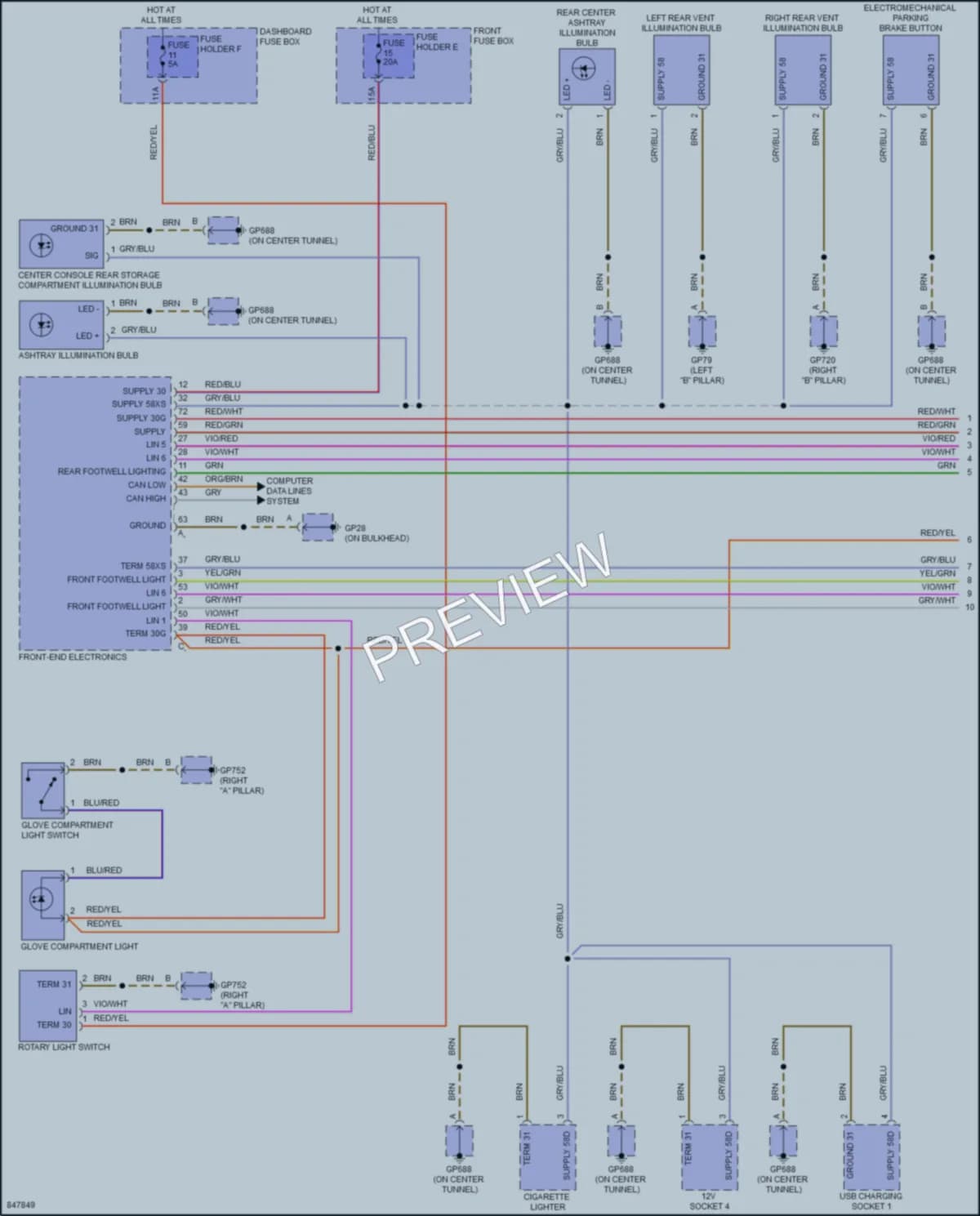2023 Porsche CayenneCoupeHybrid Interior Lights wiring diagram preview