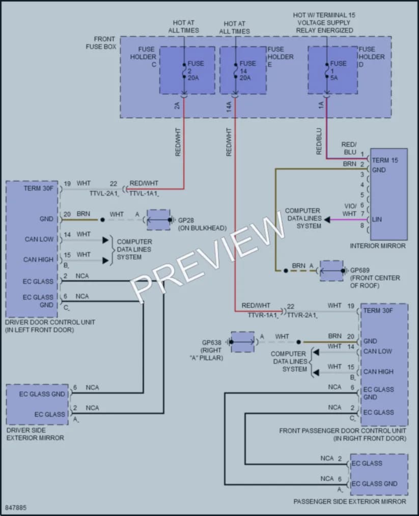 2023 Porsche CayenneHybrid Power Mirrors wiring diagram preview