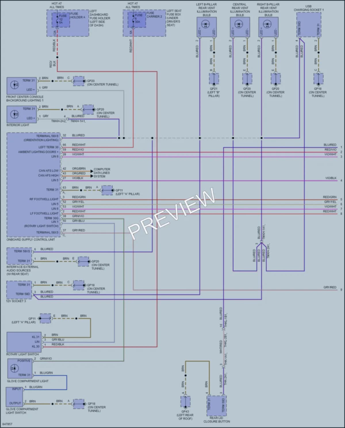2023 Porsche Panamera Interior Lights wiring diagram preview