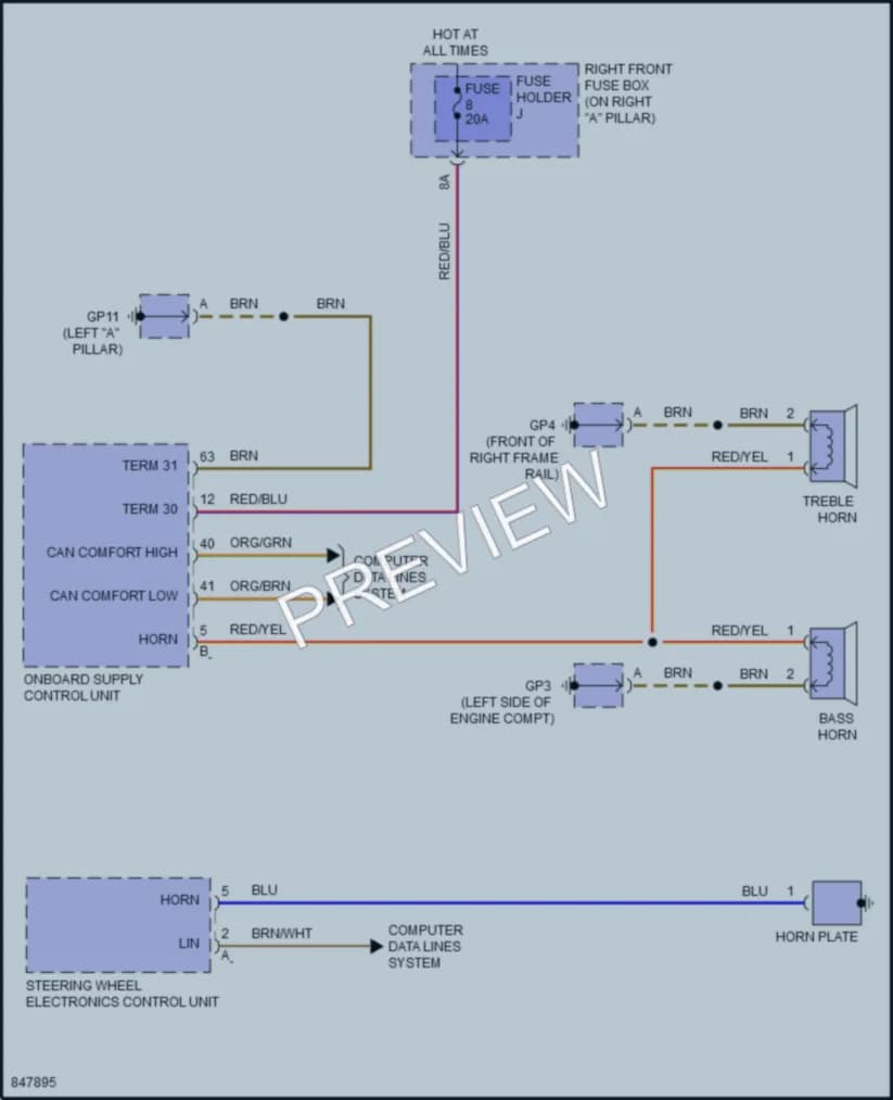 2023 Porsche PanameraHybrid Horn wiring diagram preview
