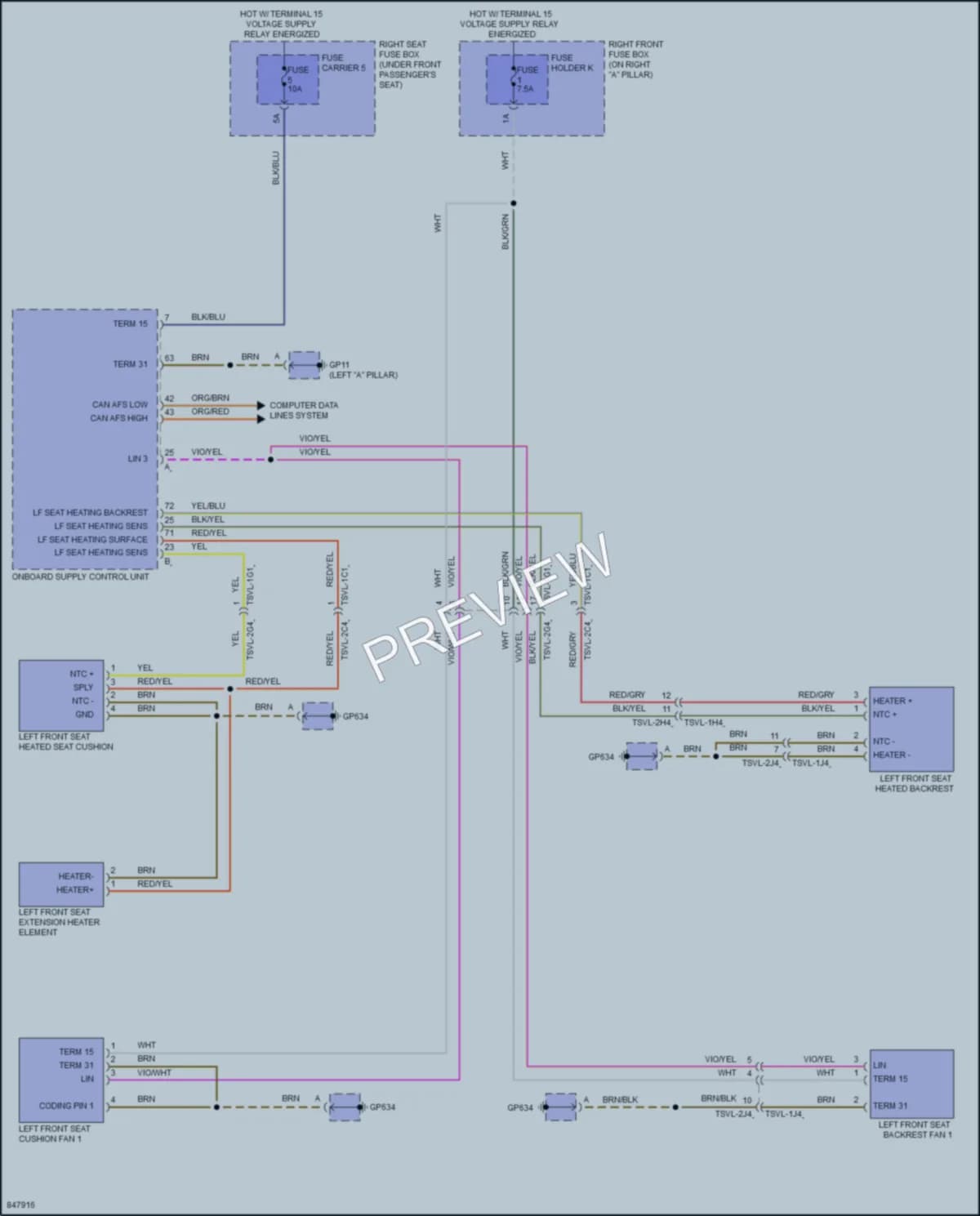 2023 Porsche PanameraHybrid Power Seats wiring diagram preview