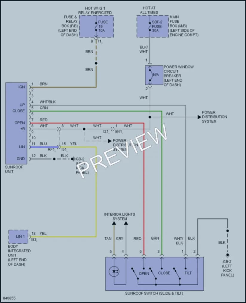 2023 Subaru Outback Power Top Sunroof wiring diagram preview