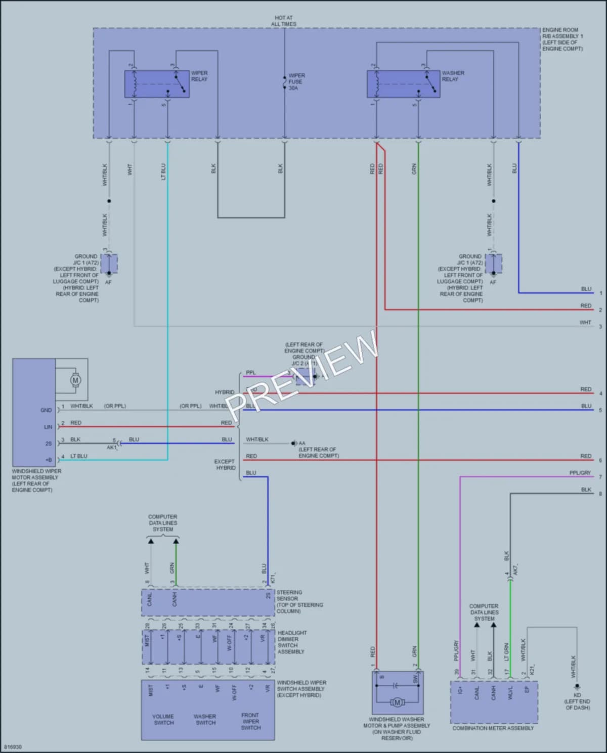 2023 Toyota CamryHybrid Wiper Washer wiring diagram preview