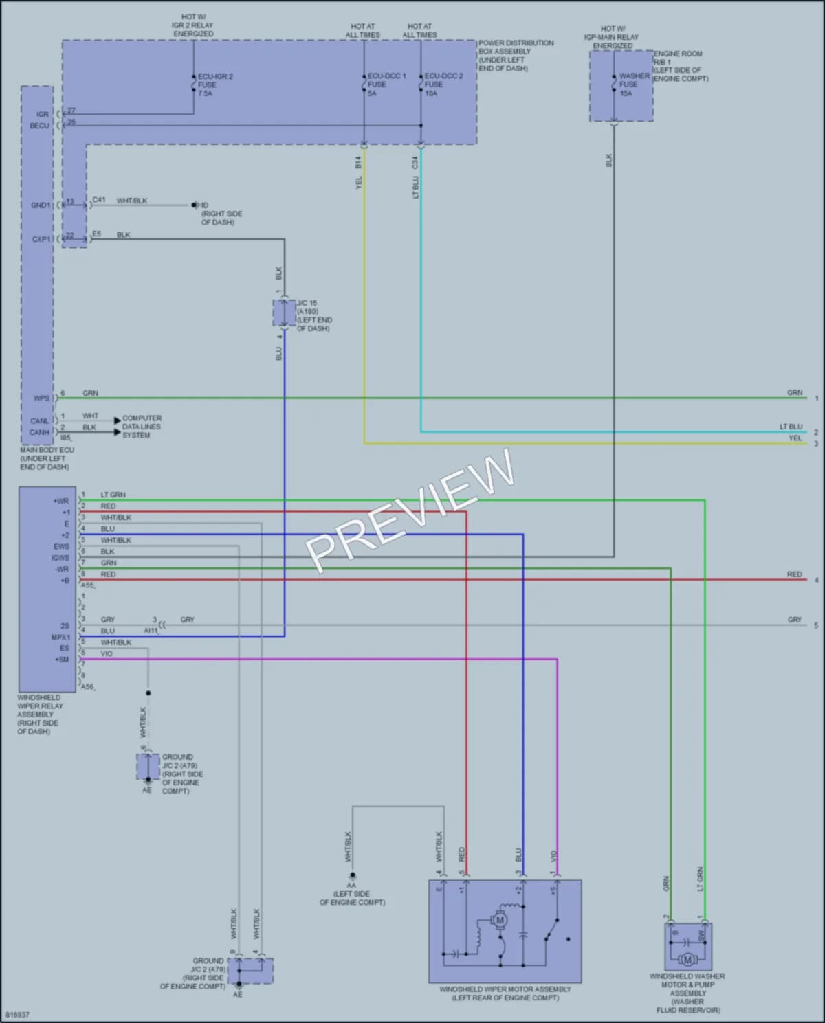 2023 Toyota CorollaCross Wiper Washer wiring diagram preview