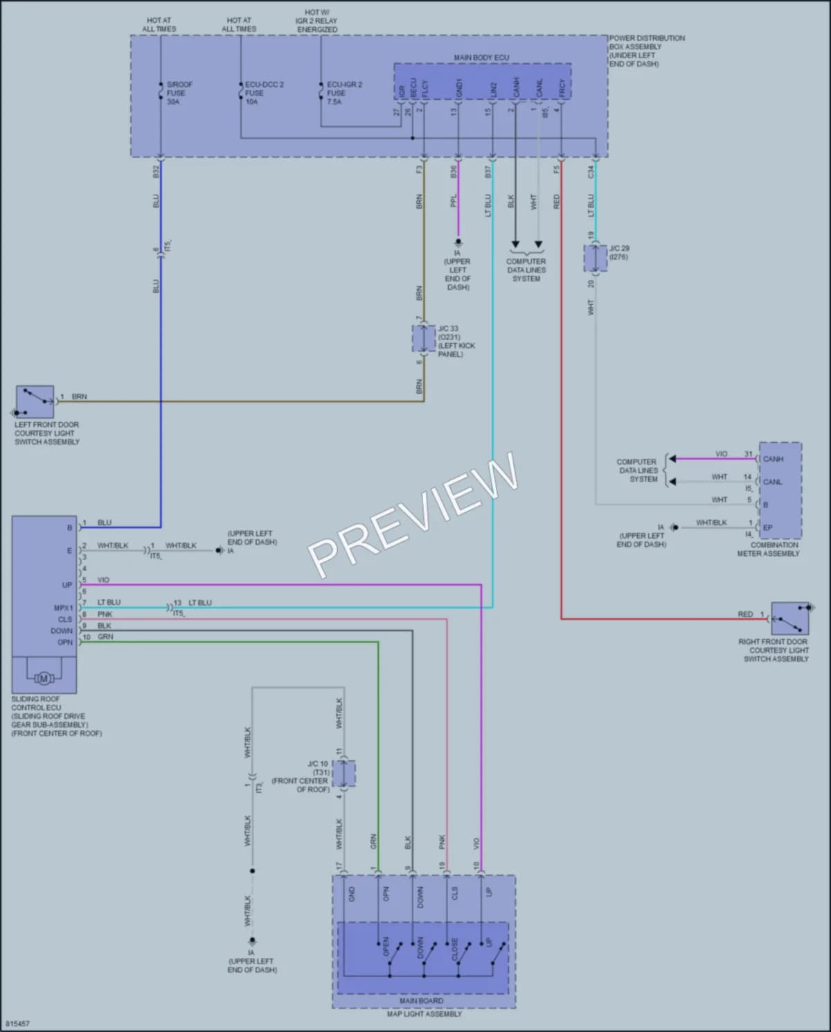 2023 Toyota CorollaCrossHybrid Power Top Sunroof wiring diagram preview
