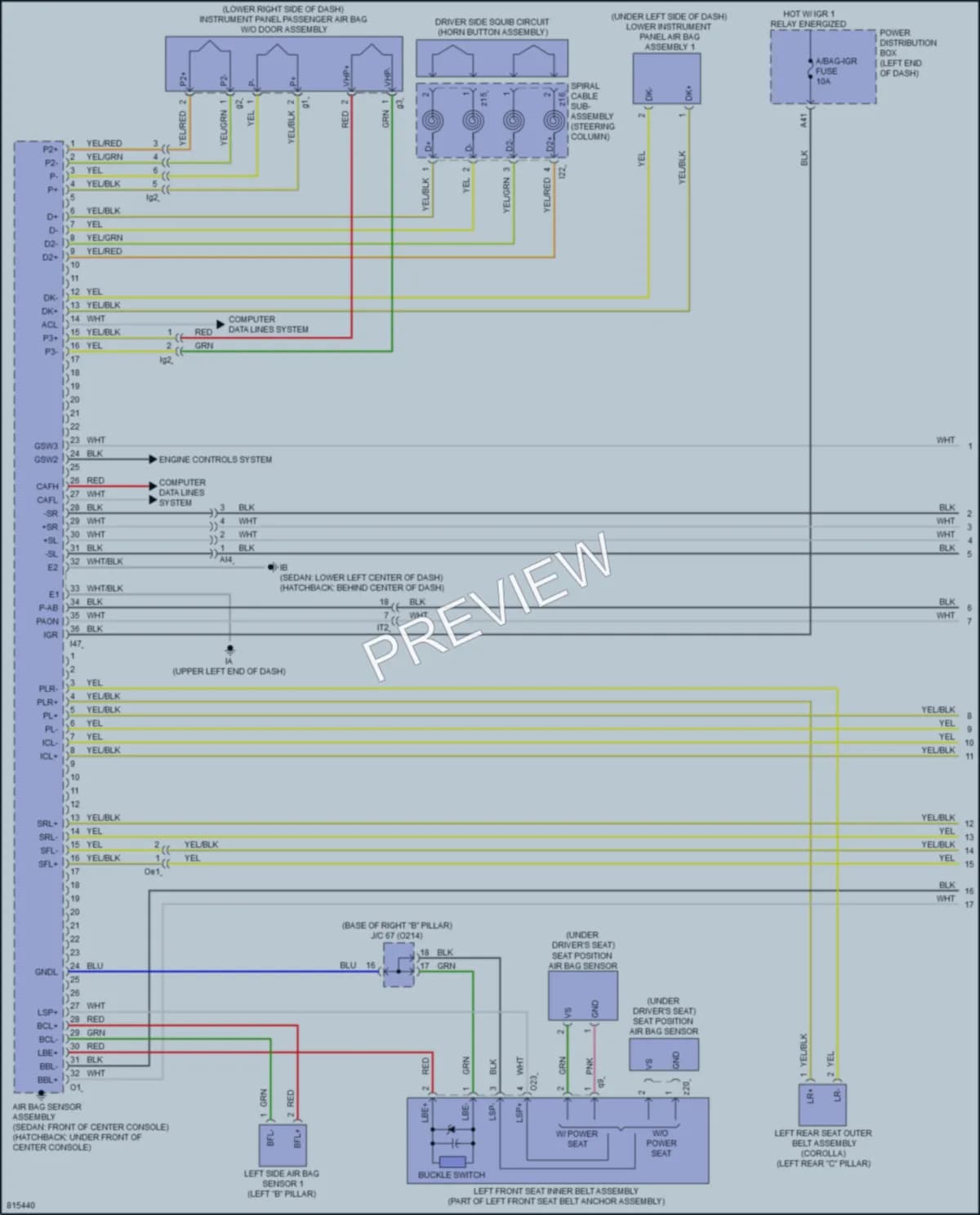 2023 Toyota CorollaHybrid Supplemental Restraints wiring diagram preview