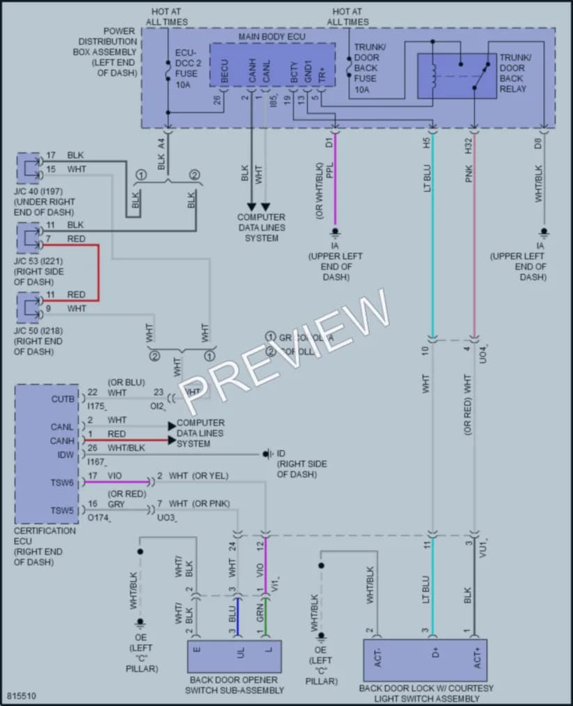 2023 Toyota CorollaHybrid Trunk Tailgate Fuel Door wiring diagram preview