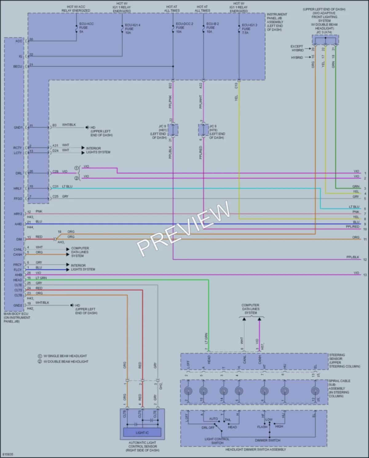 2023 Toyota Highlander Headlights wiring diagram preview
