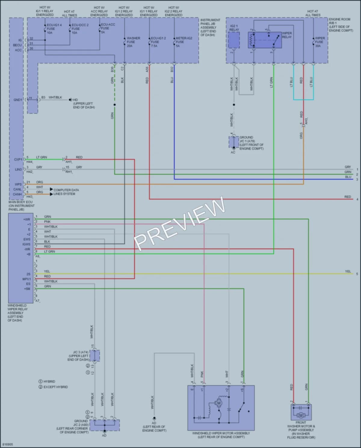 2023 Toyota Highlander Wiper Washer wiring diagram preview