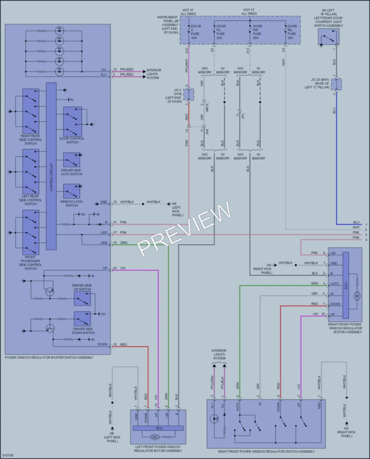 2023 Toyota HighlanderHybrid Power Windows wiring diagram preview