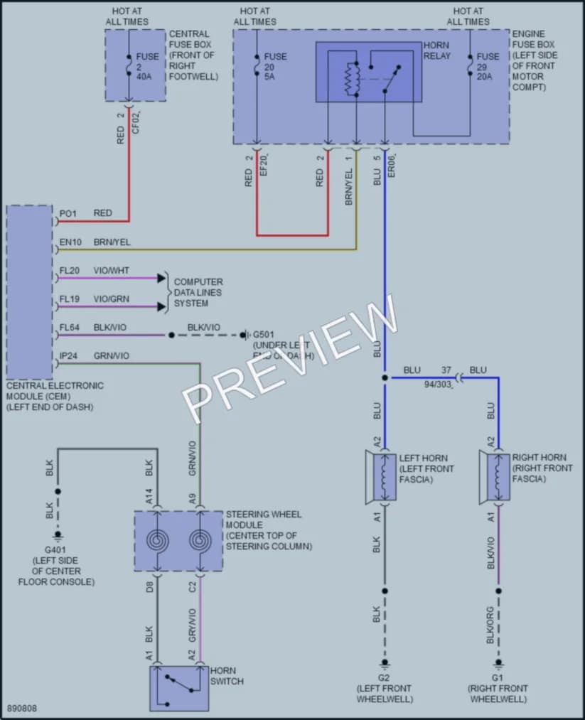 2023 Volvo C40Electric Horn wiring diagram preview