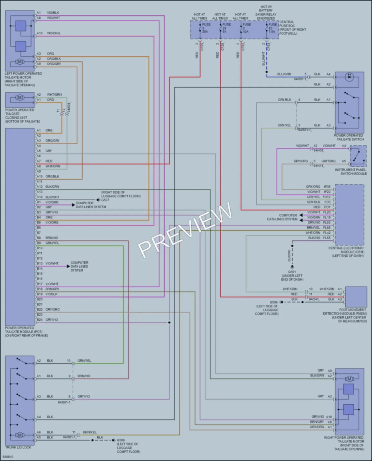 2023 Volvo C40Electric Trunk Tailgate Fuel Door wiring diagram preview