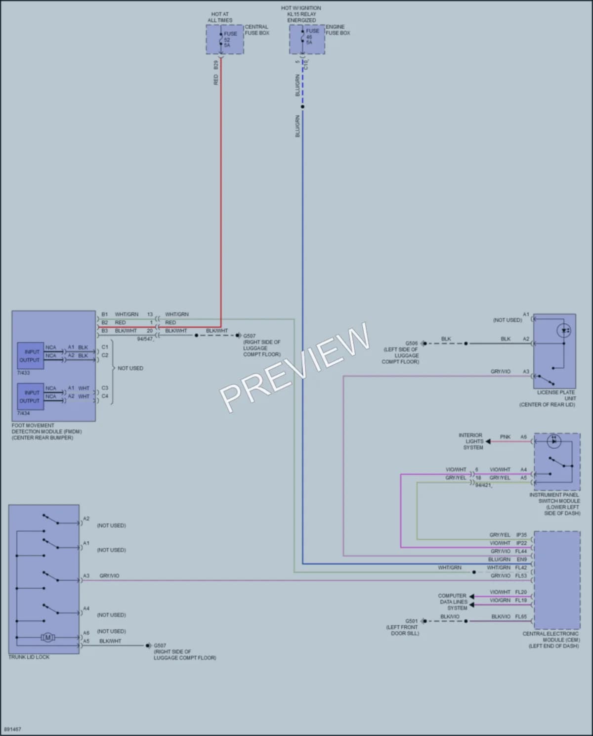 2023 Volvo S60 Trunk Tailgate Fuel Door wiring diagram preview