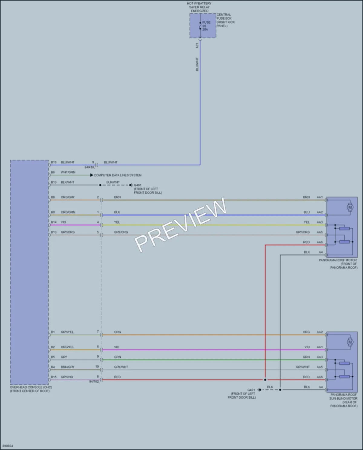 2023 Volvo S90 Power Top Sunroof wiring diagram preview