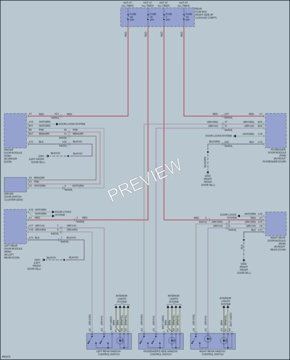 2023 Volvo S90PlugIn Power Windows wiring diagram preview