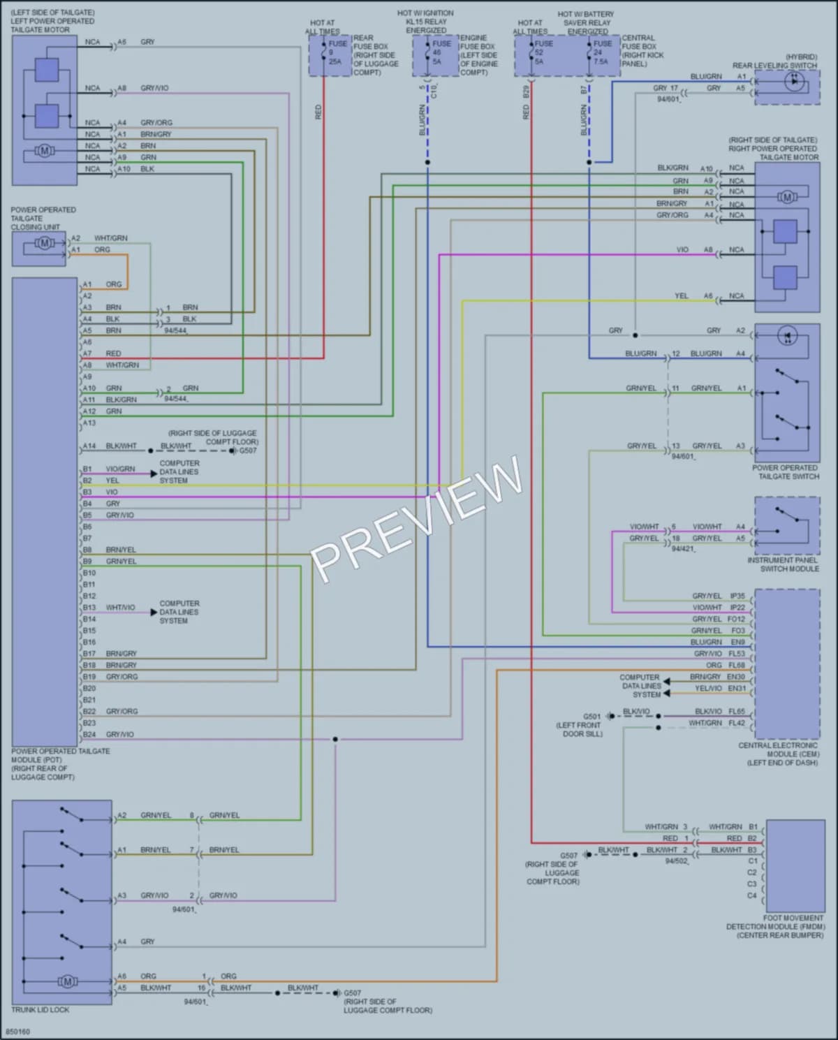 2023 Volvo XC90 Trunk Tailgate Fuel Door wiring diagram preview