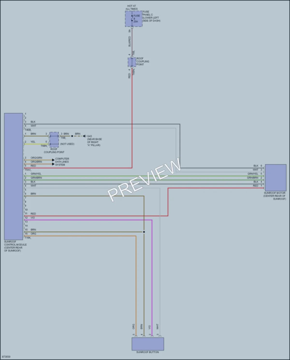 2024 Audi A3 Power Top Sunroof wiring diagram preview