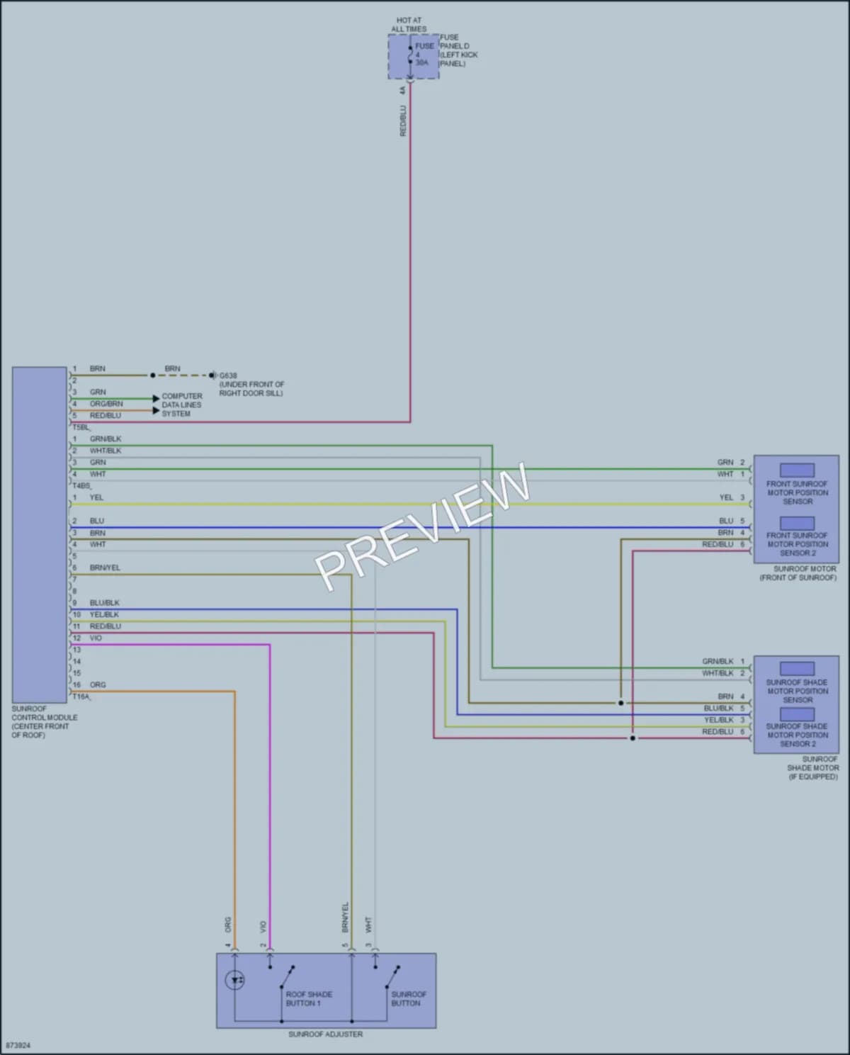 2024 Audi A7 Power Top Sunroof wiring diagram preview