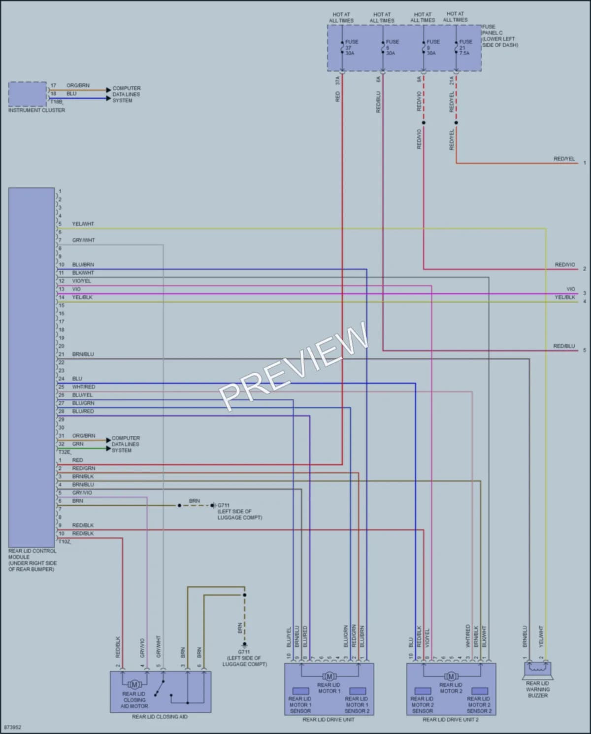 2024 Audi RS3 Trunk Tailgate Fuel Door wiring diagram preview